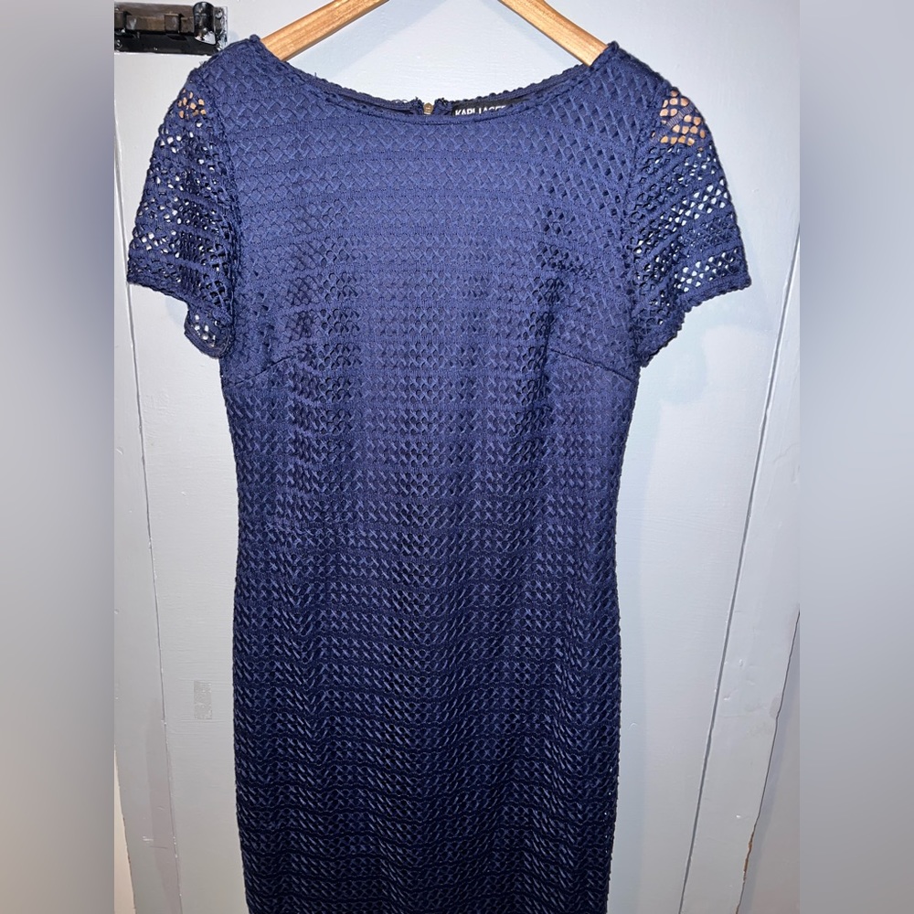 Karl Lagerfeld blue shift lace trim dress